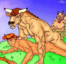 Bull anal inside a satyr boy twink 