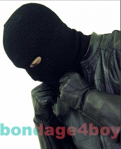 me in leather, glove and hood