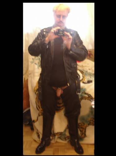 In leather and boots