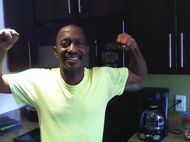 Dan M Yellow Shirt Flexing In Kitchen Morning 1