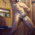 Russian gay-bdsm-slut with clothespins in the sauna  